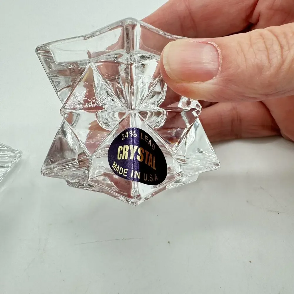 2 Michael C Fina Fifth Avenue 24% Lead Crystal Star Shaped Candle Holders